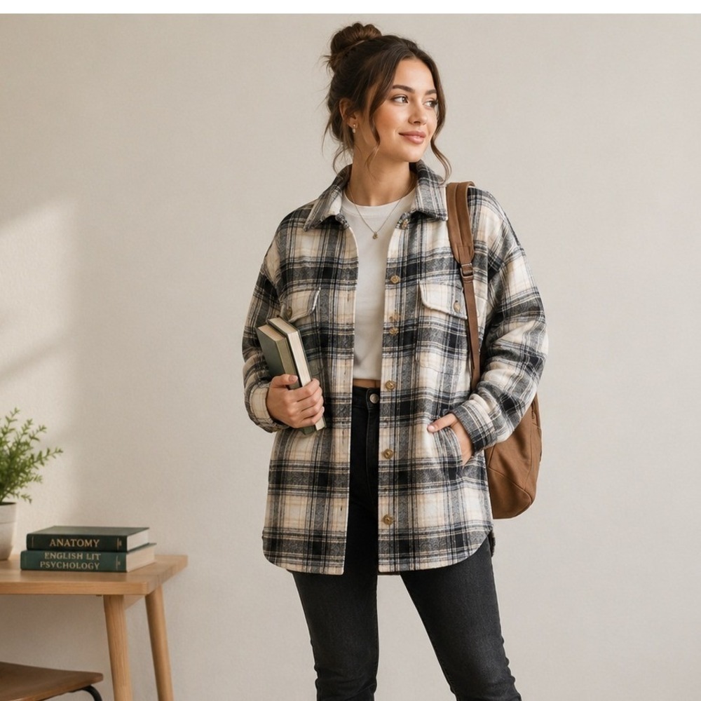 Banana Republic Womens L Plaid Shacket Wool Blend Oversized Longline Jacket